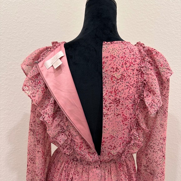 Rachel‎ Parcell Pink Chiffon Ruffle Long Sleeve Sheer Dress Women's XS - Picture 7 of 9